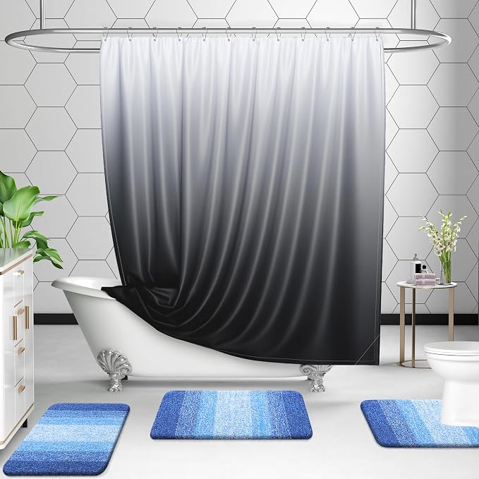 OLANLY Microfiber Bathroom Rugs Sets 3 Piece, 36"x24"+24"x16"+24"x20" | Light Royal Blue, Soft Absorbent Bath Mats and U-Shaped Contour Toilet Rug, Plush Shaggy Bath Mat Set for Bathroom