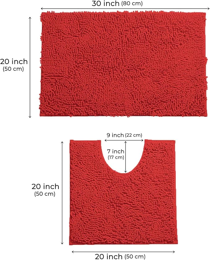 LuxUrux Red Christmas Bathroom Rugs Sets 2 Piece: Quick Dry, Soft Plush Anti-Slip, Super Absorbent. Includes Rectangular (31x20 inches) & U-Shaped Toilet Mat (20x20 inches) | Red
