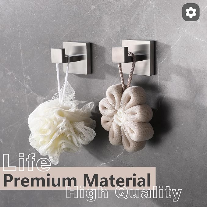 LANC 2PCS Bathroom Towel Hooks, Heavy Duty Stainless Steel Robe Hooks for Hanging Clothes,Coat,Towels, Wall Mount Bath Hooks for Contemporary Bathroom,Kitchen, Brushed Nickel, A8805BN-P2
