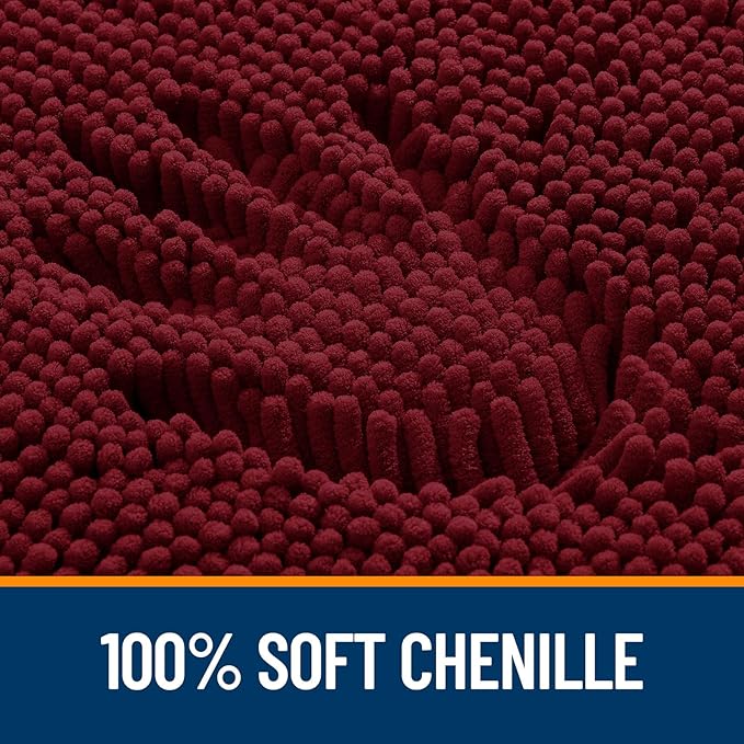 OLANLY Toilet Rugs U-Shaped 24x24, Soft Absorbent Chenille Contour Rugs | Burgundy, Quick-Drying Rubber Backing, Machine Washable Non-Slip Shaggy Bathroom Mat for Toilet, Home Decor Accessories
