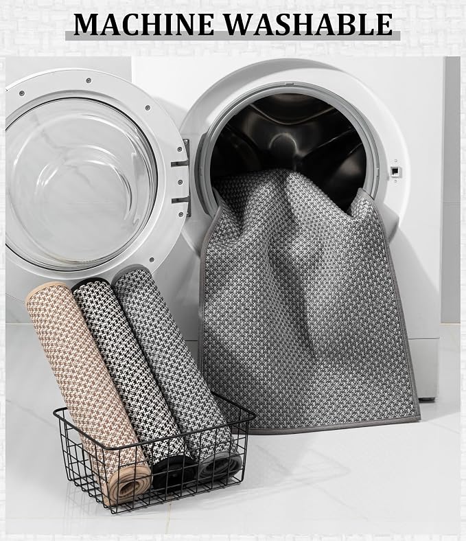 YIHOUSE Thin Bath Mat Grey Bathroom Rugs Sets 2 Pieces, Non Slip Absorbent Mats Quick Dry, Woven Rugs Washable, Tapetes para Baño for Bathroom Toliet,Bathtub(17"x24"+17"x47")