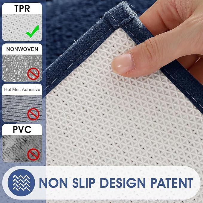 IM HOME Toilet Rugs, Ultra Soft Thick Plush Fluffy Microfiber Absorbent Contour Bathroom Rugs for Toilet, Non-Slip Backing, Machine Washable Bath Mats for Bathroom, Tub, Navy Blue/U-Shaped 24"x20"