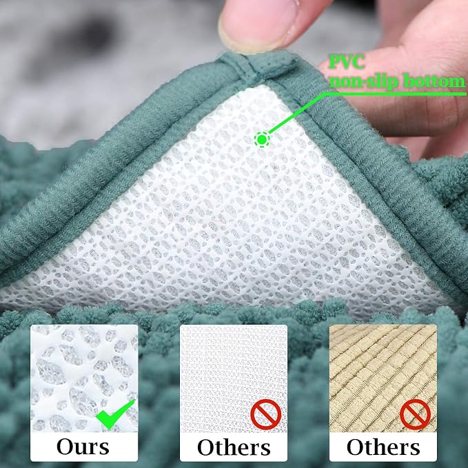 Luxury Bathroom Rug Mat 24x16+20x32, Extra Soft and Absorbent Chenille Bath Rugs, Plush Shaggy Bathroom Carpet, Non-Slip Bathtub Mat, Bath Mats for Bathrooms Floor, Tub and Shower, Deep Green