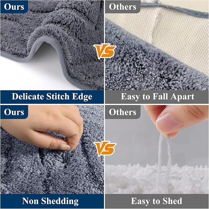 Ileading Bathroom Rugs Sets 5 Piece, Non Slip Washable Bath Mat Set | Absorbent Plush Microfiber Bathroom Mat Set with Toilet Cover, Bath Runner and U-Shaped Contour Rug for Tub, Shower, Grey