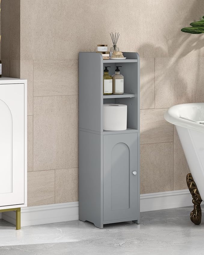 Hzuaneri Bathroom Storage Cabinet, Corner Floor Cabinet with Doors and Adjustable Shelf, Narrow Toilet Paper Cabinets, Bathroom Organizer for Small Spaces, Gray BC19721X