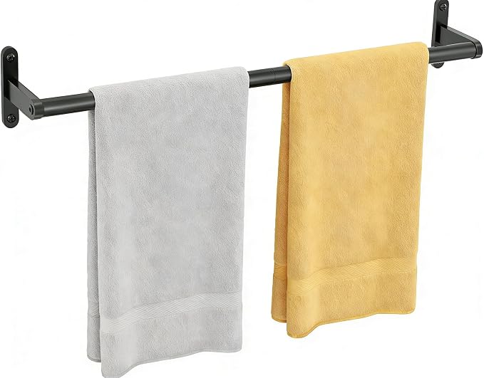 Black Towel Bar, 24 Inch Towel Rack for Bathroom Wall Mounted, Heavy Duty Hand Towel Holder, Space-Saving Bathroom Towel Rack Rod, Single Bar Matte Black