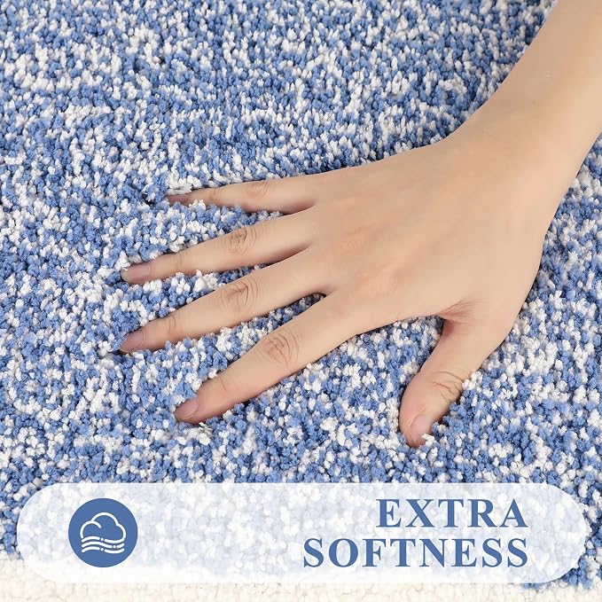 Pauwer Bathroom Rug Sets 3 Piece, Non Slip Washable Bath Mat, Blue | Soft Plush Microfiber, Super Absorbent Floor Carpet, U Shaped Toilet Mats, Quick Dry, Shaggy Shower Rugs Runners
