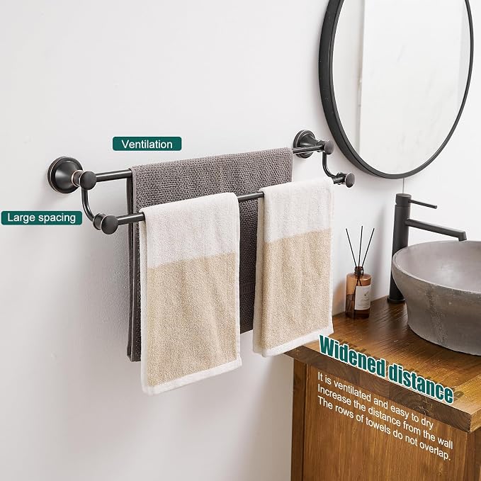 Hoimpro Adjustable Retractable 15-27 Inches Stainless Steel Bathroom Towel Bar, Bathroom Accessories Bath Hotel Double Towel Bar Rod Hanger Wall Mounted Towel Holder Towel Rack, Oil Rubbed Bronze