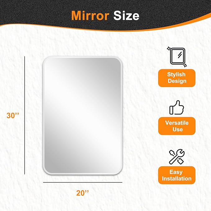 Delma Bathroom Vanity Mirror, Silver Framed Mirror for Over Sink, 30x20 | HD glass, distortion-free for makeup and grooming, Sturdy frame, all mounting hardware, hangs horizontal or vertical