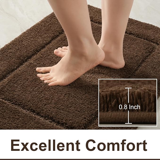 LOCHAS Bathroom Rug Set, Bath Rugs Sets 3 Piece Non Slip, Light Brown | Washable Absorbent Microfiber Bath Mat Set, Soft Cozy Bathroom Mat for Shower Sink Toilet