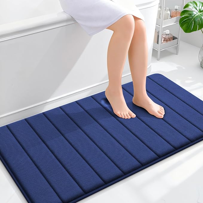 OLANLY Memory Foam Long Bathroom Rugs Runner 44x24, Super Soft Absorbent | Twilight Sapphire, Quick Dry Bath Mat, Machine Washable Shower Floor Rugs, Bathmat Carpet for Bathroom Floor, Tub and Shower