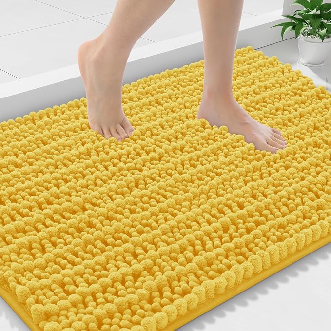 Smiry Bathroom Rugs 36X24, Extra Soft Rubber Backing Chenille Bath Mats | Yellow Machine Washable Non Slip Quick Dry Bath Mats for Bathroom Floor, Tub, Shower, Home Decor Accessories