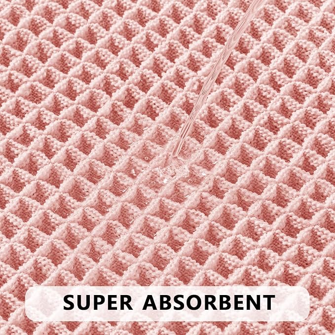 MIULEE Set of 2 Waffle Bathroom Rugs Boho Bath Mat Pink 17x24 Inch | Non Slip, Super Absorbent, Washable, Ultra Soft, Rubber Backed, Small Bath Rugs for Bathroom Floor Tub Shower