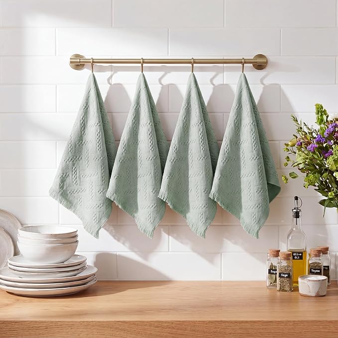 HunnmingRe 16 Pack Boho Hand Towel for Kitchen,Mint Green | 14x30 Inch, 100% Turkish Cotton, Summer Boho Decorative ,Towel Waffle ,Farmhouse Decor ,Absorbent Soft ,Guest Gift