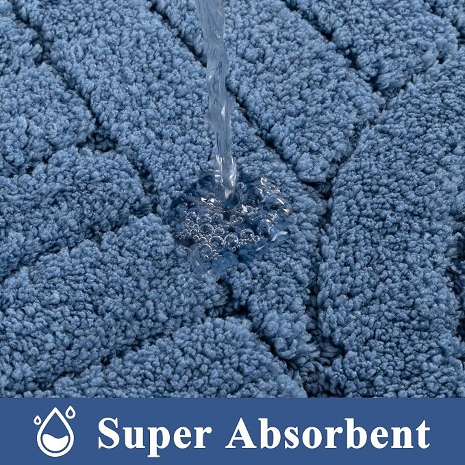 Vaukki Blue Bathroom Rugs Sets 3 Piece, 32x20+26x18+24x20 Inch | Washable Non Slip Soft Bath Mats for Shower and Tub, Plush Absorbent Microfiber Toilet Rug U Shaped