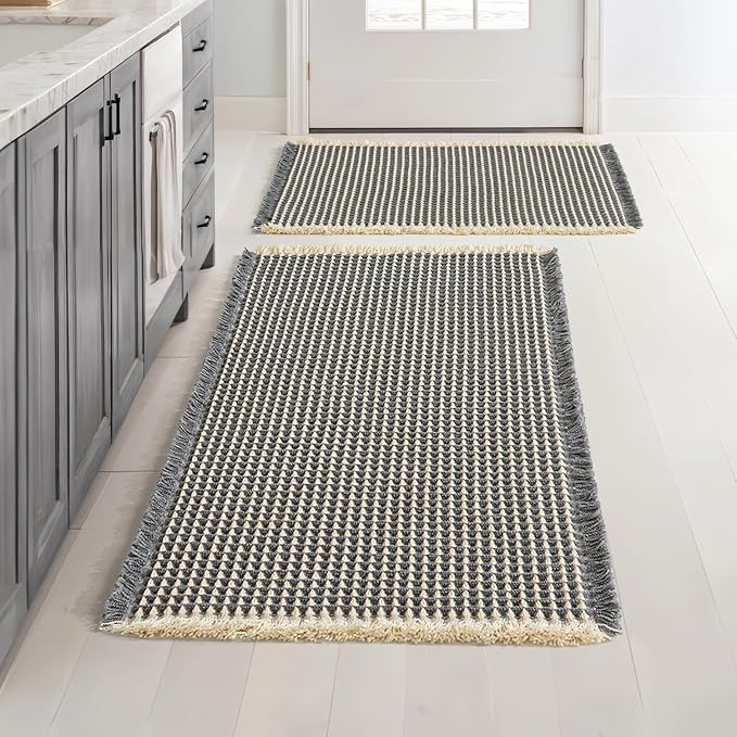 MIULEE Set of 2 Waffle Bathroom Rugs Dark Grey&Yellow 17"x24"+18"x30" | Non Slip, Super Absorbent, Washable, Ultra Soft, Rubber Backed, Small Boho Bath Rugs for Bathroom Floor Tub Shower