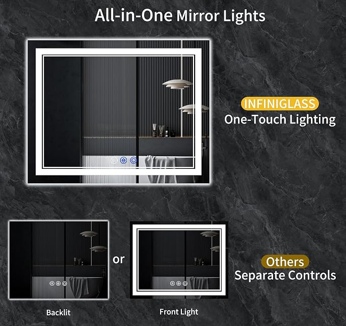 72"x36" LED Bathroom Mirror with Lights,Anti-Fog,3 Color Modes