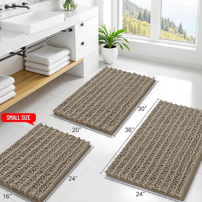 Smiry Bathroom Rugs 36X24, Extra Soft Rubber Backing Chenille Bath Mats | Latte Machine Washable Non Slip Quick Dry Bath Mats for Bathroom Floor, Tub, Shower, Home Decor Accessories
