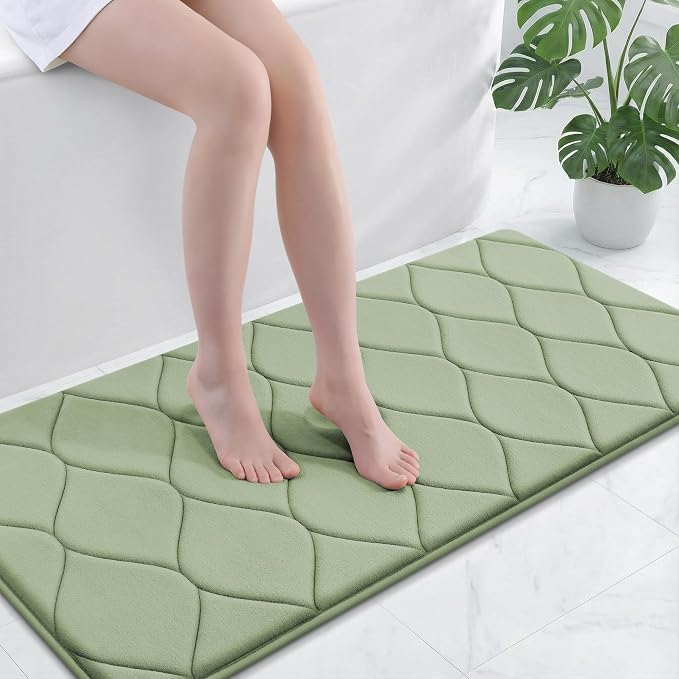 Smiry Memory Foam Bath Mat 47x24, Ultra Soft Absorbent Bathroom Rugs | Sage Green, Plush Quick Dry and Machine Washable Cushion Bath Mats for Bathroom, Shower, Tub & Home Decor