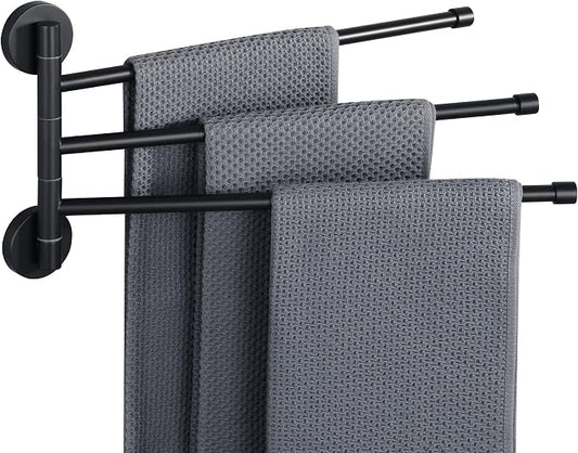 Alise Swivel Towel Rack,Folding 3 Arms Hand Towel Bars Towel Hanger for Bathroom,Wall Mount Drying Racks for Laundry,SUS304 Stainless Steel Swing Out Towel Holder Storage Space Saving,Matte Black