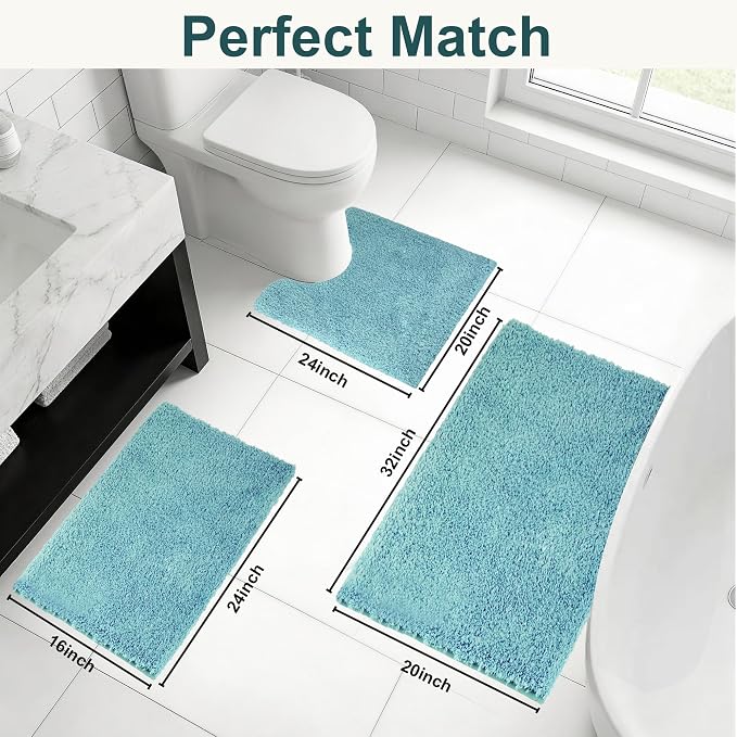 Bathroom Rugs Sets 3 Piece Non Slip Washable Bath Mat Set | Microfiber bath rug set with toilet mats for bathroom , Soft Absorbent toilet rug set TPR Rubber Backed bathroom floor mat