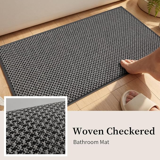 YIHOUSE Thin Bath Mat Dark Grey Bathroom Rugs Sets 3 Pieces, Non Slip Absorbent Bath Mats Quick Dry, Woven Braided Rugs Washable, Tapetes para Baño for Bathroom,Bathtub(17"x24"+17"x32"+17"x32")