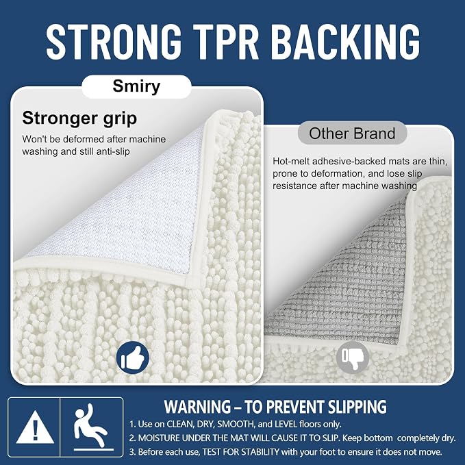 Smiry Bathroom Rugs 40X32, Extra Soft Rubber Backing Chenille Bath Mats | Ivory Machine Washable Non Slip Quick Dry Bath Mats for Bathroom Floor, Tub, Shower, Home Decor Accessories