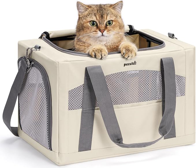 Pecute Cat Carrier Stable, Pet Carrier with Privacy Partition,Beige | Safe For Car Travel, Stable Steel Frame, Soft-Sided Pet Carrier Bag For Dogs And Cats Up To 11lbs, Foldable Design.