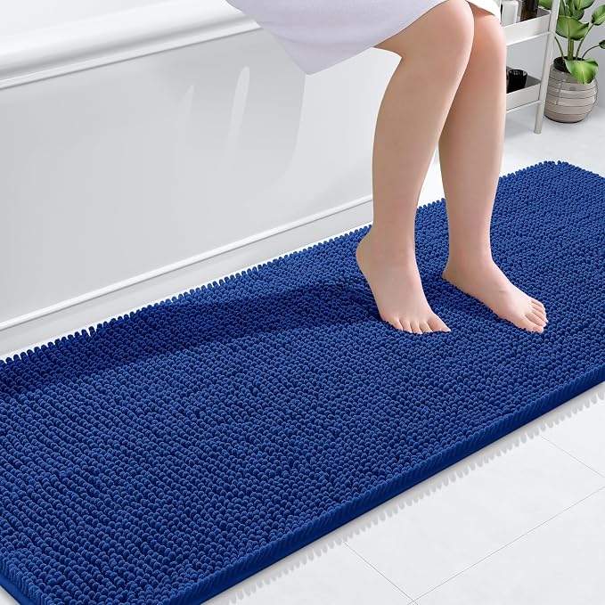 OLANLY Bathroom Runner Rugs 70x24, Extra Soft Absorbent Chenille Bath Rugs | Royal Blue, Quick-Drying Rubber Backing, Washable Long Bath Mat for Bathroom Floor, Tub and Shower, Home Decor Accessories