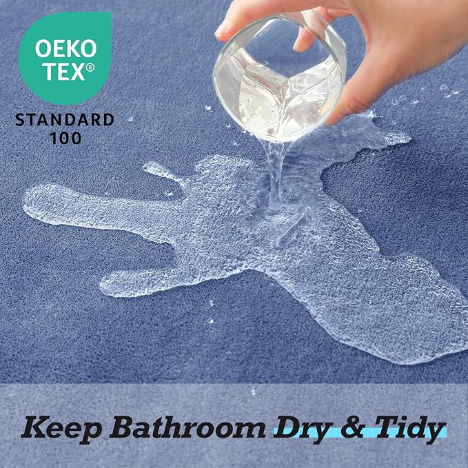Bathroom Rugs Sets 3 Piece, Non-Slip & Quick Dry Bath Mat Set, Ultra Soft Velvet Bath Rugs for Bathroom, Toilet and Shower Floor, Dusty Blue