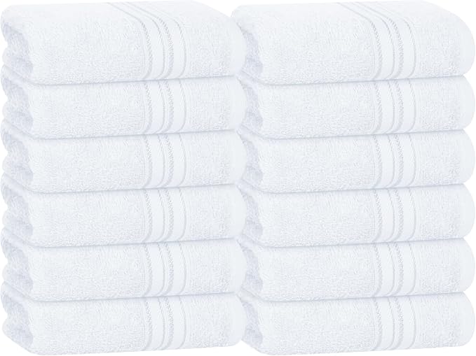 BOUTIQUO Ultra Soft Cotton Washcloths, Contains 12 Piece Face Cloths 12x12 inch, Ideal for Everyday use Face Towels, Compact & Lightweight Multi Purpose Washcloths - White