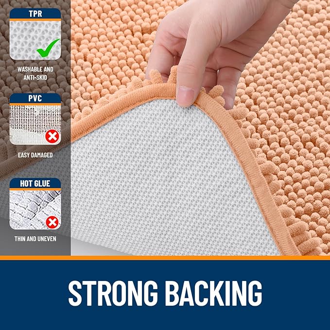 OLANLY Bathroom Runner Rugs 44x24, Extra Soft Absorbent Chenille Bath Rugs | Peach, Quick-Drying Rubber Backing, Machine Washable Long Bath Mat for Bathroom Floor, Tub and Shower, Home Decor Accessories