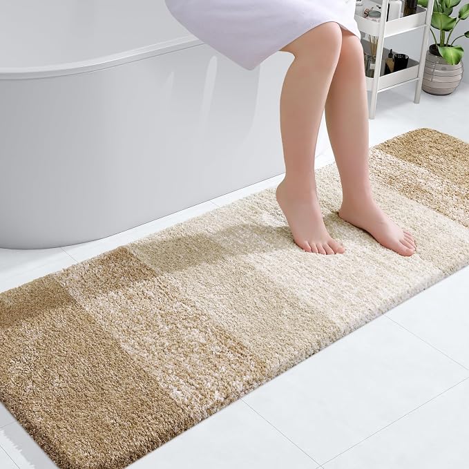 OLANLY Bathroom Runner Rug 59x20, Extra Soft Absorbent Microfiber Bath Rugs | Tan, Non-Slip Quick-Drying Rubber Backing, Machine Washable Long Bath Mat for Floor, Tub and Shower, Home Decor Accessories
