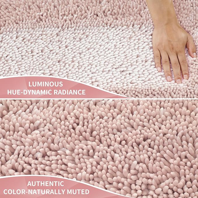 Yimobra Bathroom Rug Set 2 Piece, Luxury Shaggy Bath Mat Set with Non Slip Backing, Ultra Soft & Absorbent Mats for Bathroom Floor, Machine Washable, 31.5"x20"+24"x17", Pink