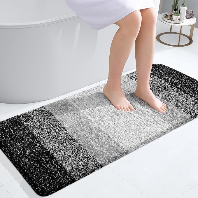 OLANLY Bathroom Runner Rug 47x20, Extra Soft Absorbent Microfiber Bath Rugs | Black, Non-Slip Quick-Drying Rubber Backing, Machine Washable Long Bath Mat for Floor, Tub and Shower, Home Decor Accessories