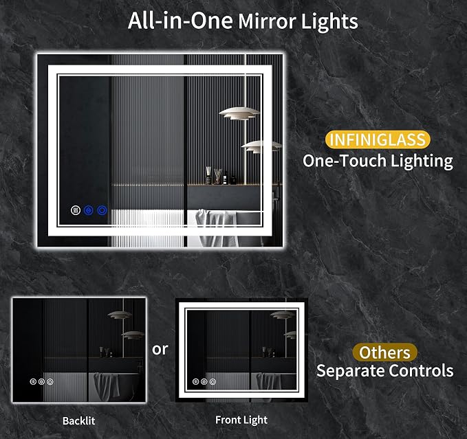 55"x30" LED Bathroom Mirror with Lights,Anti-Fog,3 Color Modes