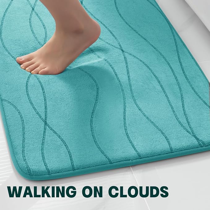Bathroom Rugs Set 5 Piece, Memory Foam Bath Mat Teal | Ultra Soft, Absorbent, Non-Slip, Machine Washable, for Bathroom, Sink and Toilet