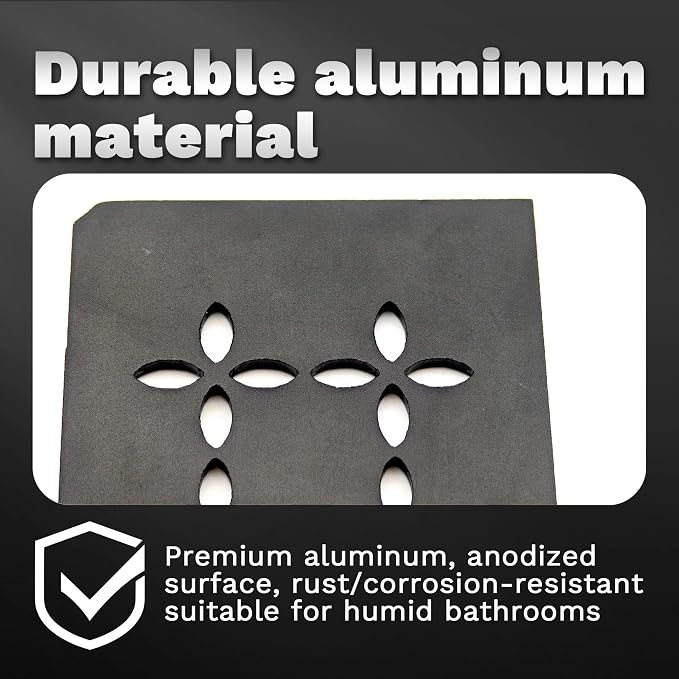12 Inch Black Frosted Aluminum Material Shower Niche Shelf Rectangular Bathroom Niche Shelf with Floral Design Fits Prefabricated Tile Niches 1 Pack