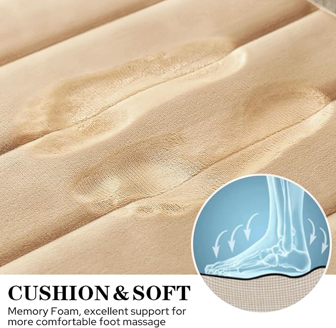 BYSURE Beige Memory Foam Bathroom Rug Set 3 Piece, Non Slip Extra Soft Absorbent Bath Mats, Machine Washable & Dry Toilet Mat Sets for Bathroom Floor | Non Slip Extra Soft Absorbent Machine Washable Toilet Bath Toilet Mat for Shower, for Bathroom