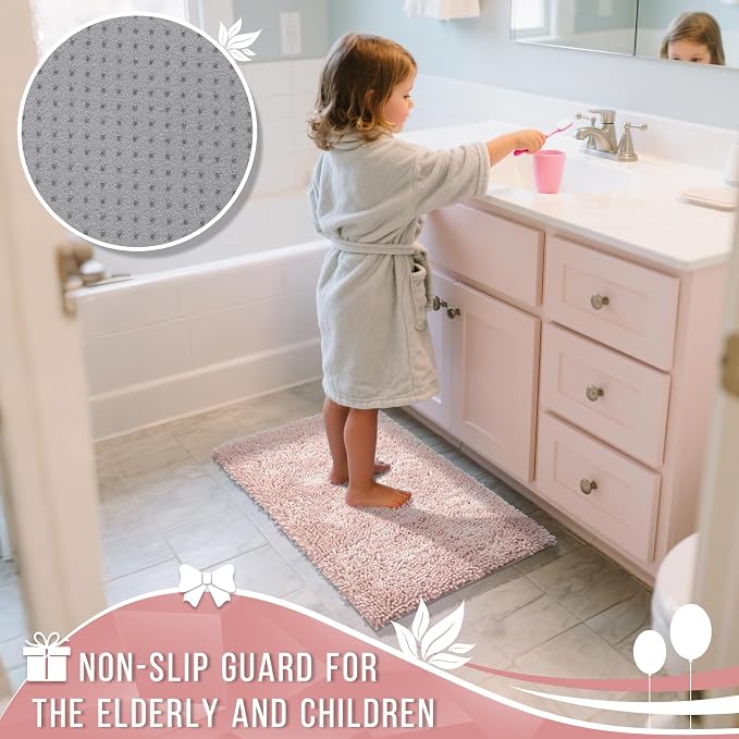 Yimobra Bathroom Rug Set 2 Piece, Luxury Shaggy Bath Mat Set with Non Slip Backing, Ultra Soft & Absorbent Mats for Bathroom Floor, Machine Washable, 31.5"x20"+24"x17", Pink
