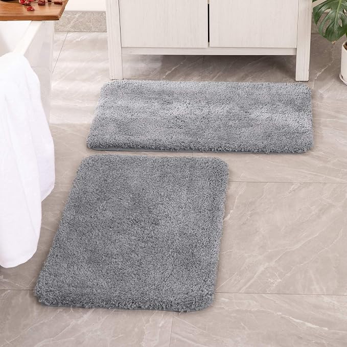 MIULEE Grey Bathroom Rugs Set 2 Piece Soft Runner Bath Mats 24x44 Inch | Soft Absorbent Microfiber Bath Rugs, Non Slip, Quick Dry, Fluffy Bath Rugs for Bathroom Floor Tub Showers, Machine Washable