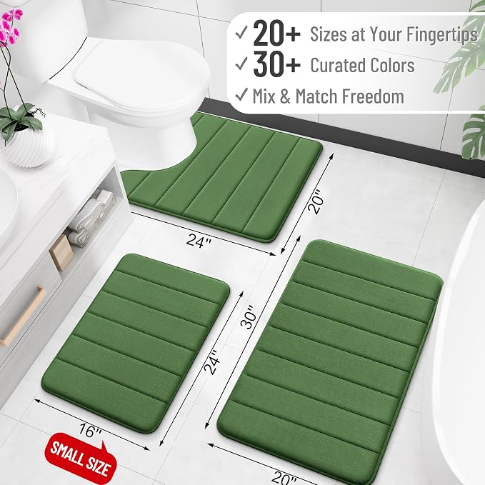 OLANLY Memory Foam Bath Mat 30x20, Super Soft and Absorbent Bathroom Rugs | Olive Green, Quick Dry Bath Rug, Machine Washable Shower Floor Mats, Bathmat Carpet for Bathroom Floor, Tub and Shower