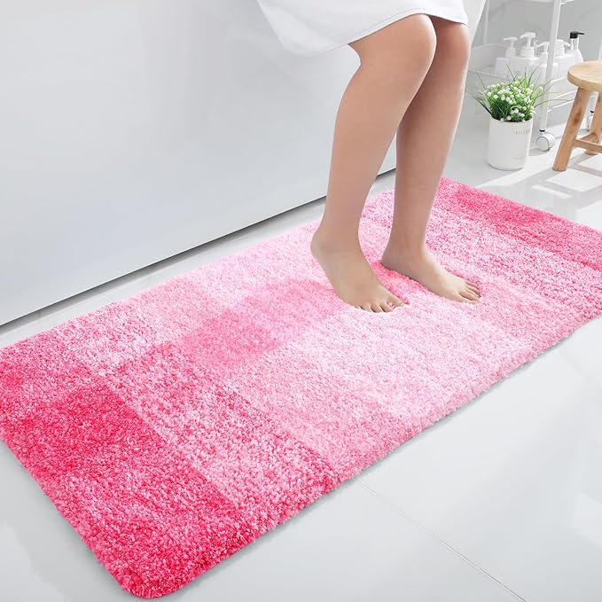 OLANLY Bathroom Runner Rug 45x27, Extra Soft Absorbent Microfiber Bath Rugs | Pink, Non-Slip Quick-Drying Rubber Backing, Machine Washable Long Bath Mat for Floor, Tub and Shower, Home Decor Accessories