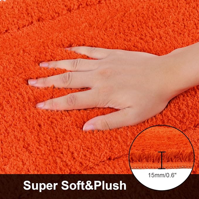 SHACOS Microfiber Bathroom Rugs Sets 3 Piece, Extra Soft Absorbent | Non Slip Bath Rugs Machine Washable Dry Shaggy Bath Mats with Toilet Lid Cover for Bathroom Floor, Tub and Shower (Orange)