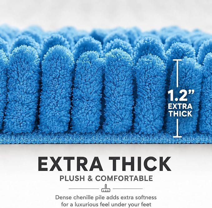 Bathroom Rugs Sets 2 Piece,Super Absorbent Soft,Thick,Machine Washable Chenille Bath Mat,Non Slip Toilet Floor Rug,Bath Mats for Bathroom,20x32 Plus 20x20 U Shape,Calm Blue