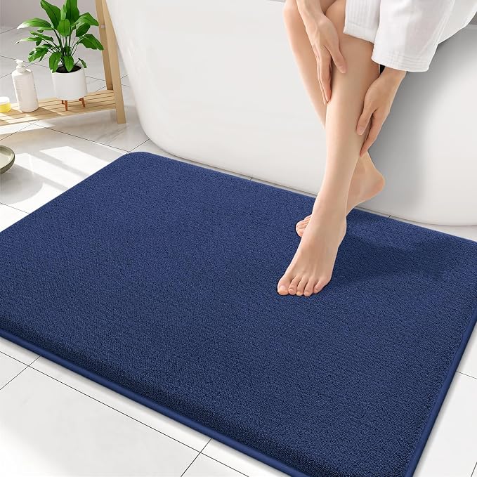 Smiry Memory Foam Bath Mat 34x21, Extra Soft Absorbent Bathroom Rugs | Navy Blue Quick Dry, Machine Washable Bath Mats for Bathroom, Shower, Tub and Home Decor Accessories