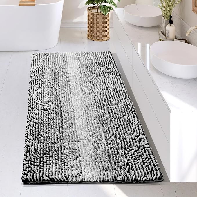 Hearth & Harbor Bathroom Rugs, Chenille Bath Mat - Machine Washable Bath Mats for Bathroom Non-Slip Backing Rubber, Quick Dry Bathroom Mat, 26 x 44 - Ombre Black