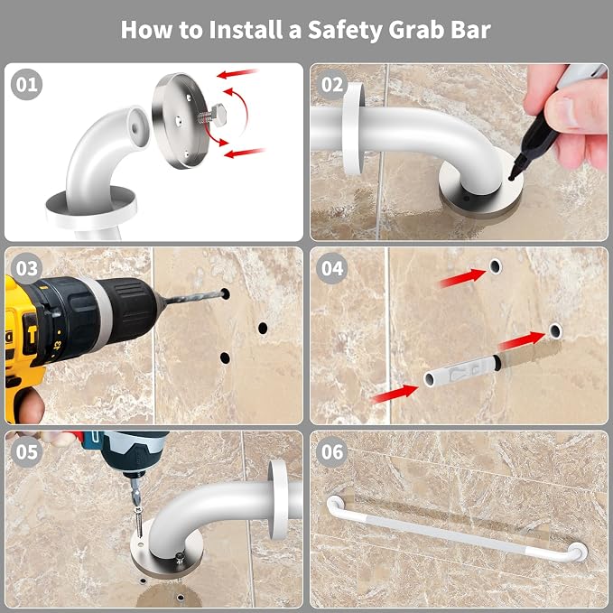 42 Inch White Shower Grab Bar w/Anti Slip Knurled Grip, ZUEXT Stainless Steel Bath Grab Bar,Bathroom Balance Bar, Wall Mount Safety Handrail Support, Handicap Injury Elderly Senior Assist Handle