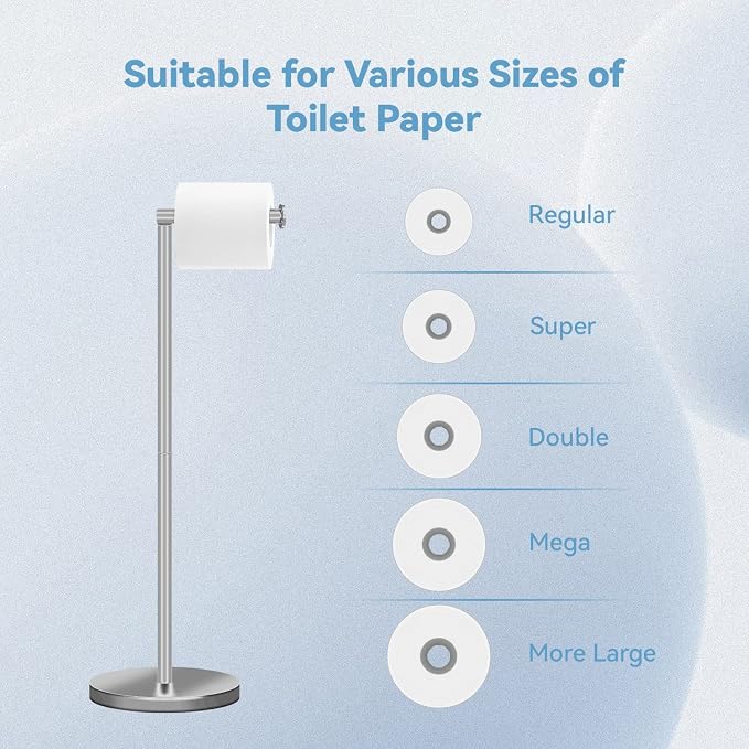 RRM Toilet Paper Holder Stand, Bathroom Free Standing Toilet Paper Holders with Reserve Storage 3-4 Toilet Paper Rolls, 22-inch Stainless Steel Toilet Paper Holder Stand (Brushed) (Pack of 2)