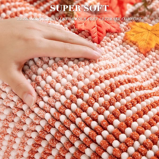 Fall Bathroom Rugs Sets 2 Piece, Non Slip Bath Mats, Sunset Orange | 20"x32" Plus 16"x24", Soft Absorbent Chenille, Quick Dry Machine Washable, Shower Rug for Bathroom Floor, Tub, Bedroom Decor
